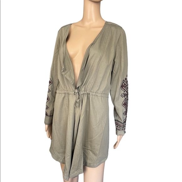 Knox Rose green long sleeve embroidered tie waist shacket size medium - Picture 2 of 15